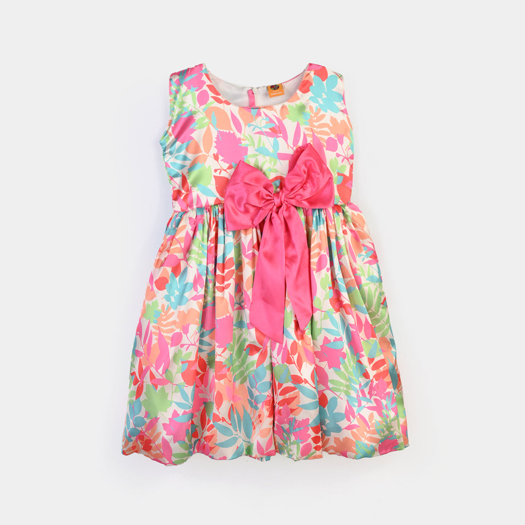 Girls Poly Satin Fancy Frock Multi-Multi