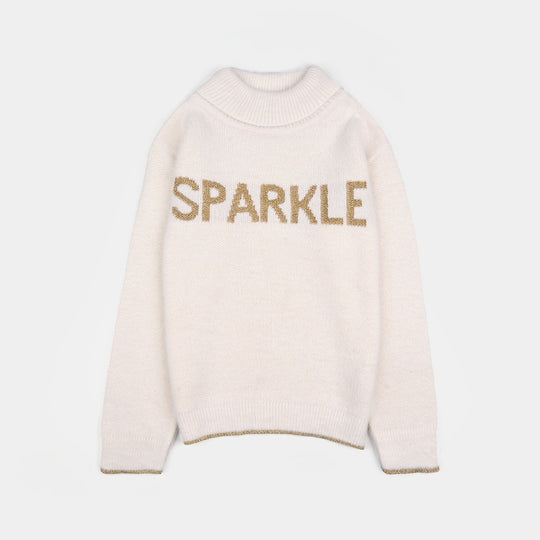 Girls Acrylic-Feather Lurex Sweater-Sparkle - OFF-White