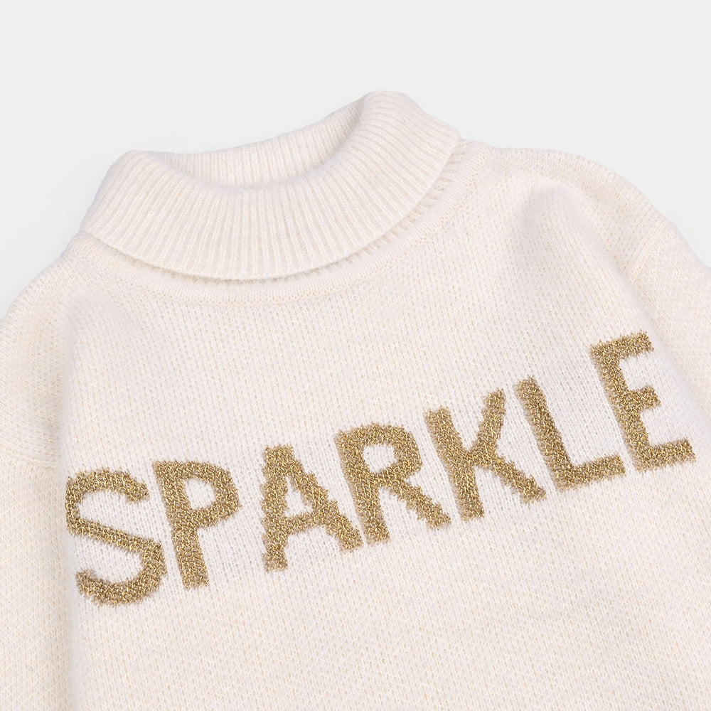 Girls Acrylic-Feather Lurex Sweater-Sparkle - OFF-White