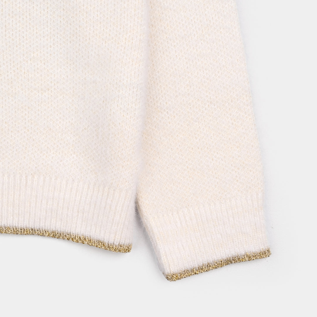 Girls Acrylic-Feather Lurex Sweater-Sparkle - OFF-White