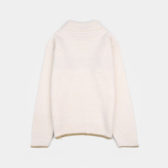 Girls Acrylic-Feather Lurex Sweater-Sparkle - OFF-White