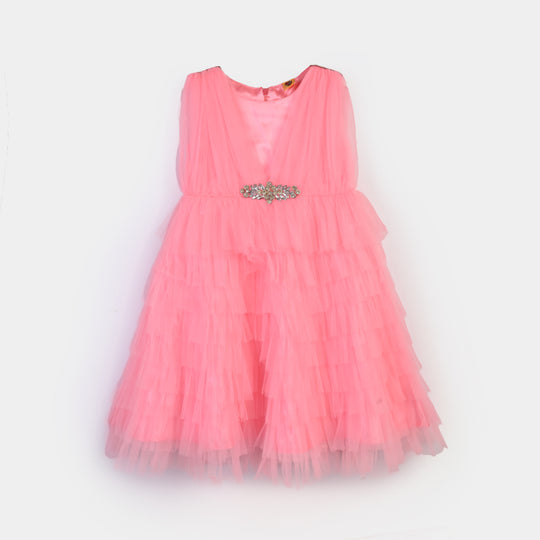 Girls Net Fancy Frock Princess-Pink-B