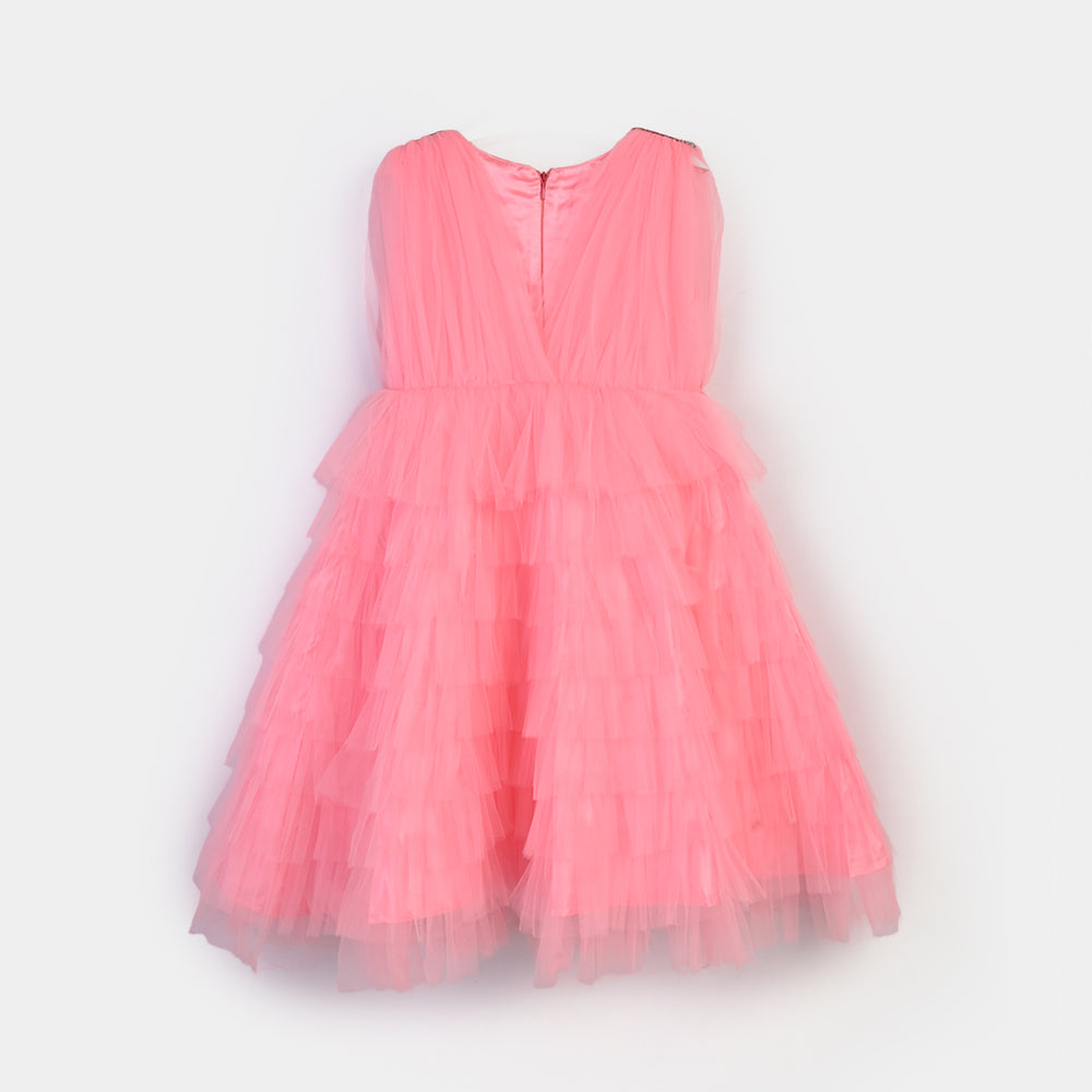 Girls Net Fancy Frock Princess-Pink-B