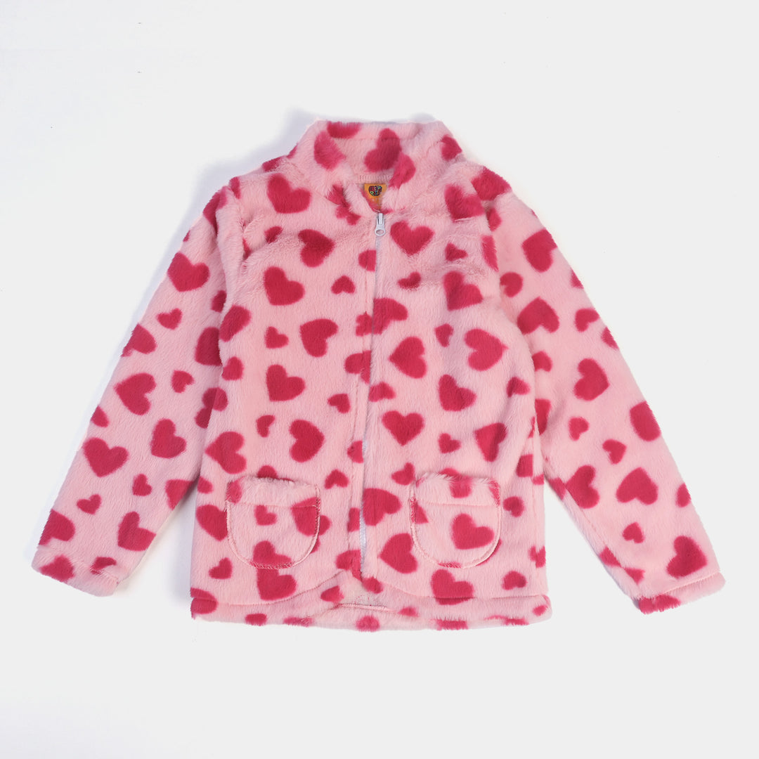 Girls Sherpa Jacket Hearts-Pink