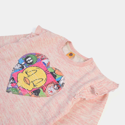 Girls Fleece Sweatshirt Character-Pink Melan