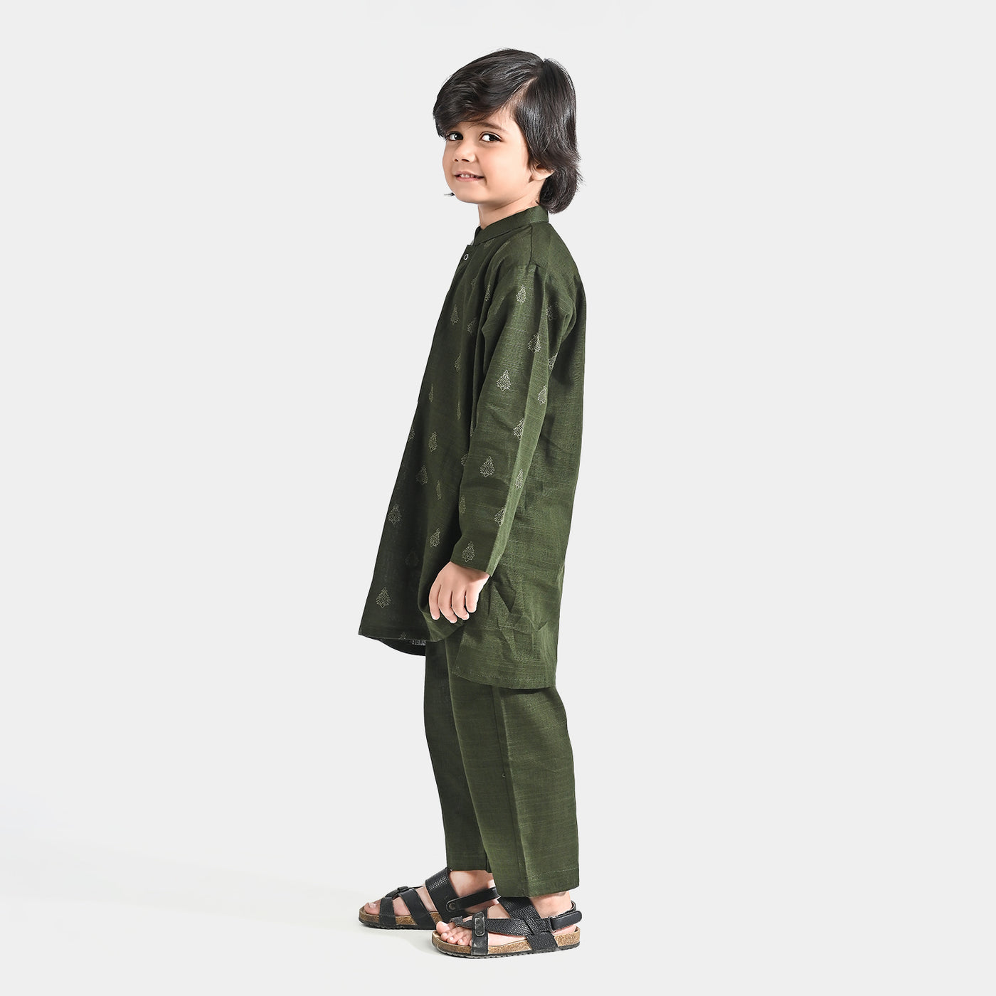 Boys Cotton Slub Shalwar Suit (Monotone)-Green