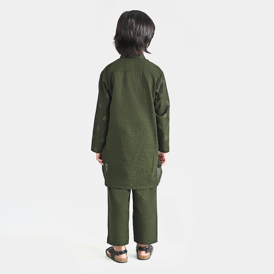 Boys Cotton Slub Shalwar Suit (Monotone)-Green