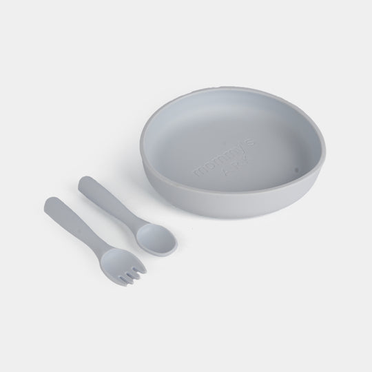Baby Silicone Plate with Fork & Spoon Set