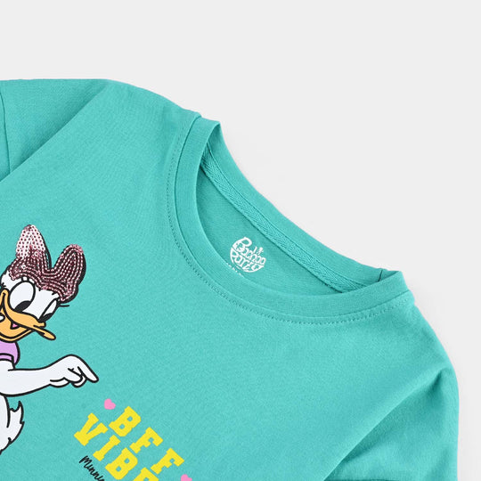 Girls Cotton Jersey T-Shirt H/S Bff Vibes-Turquoise