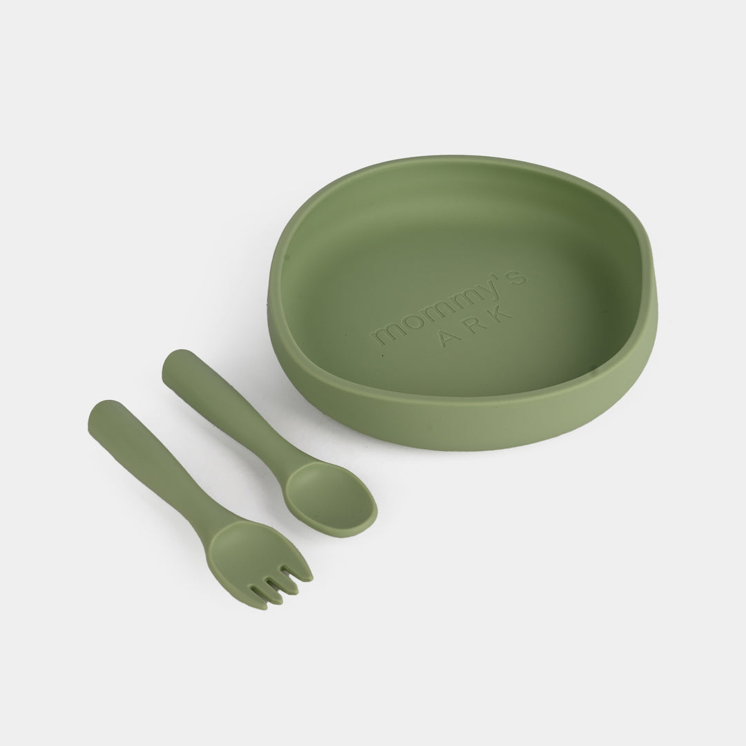 Baby Silicone Plate with Fork & Spoon Set