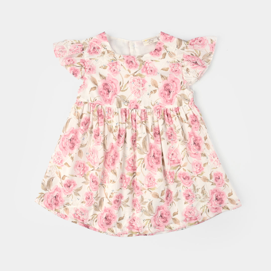 Infant Girls Cotton Interlock Fancy Frock - Pink