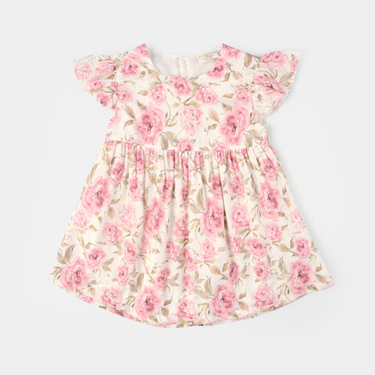 Infant Girls Cotton Interlock Fancy Frock - Pink