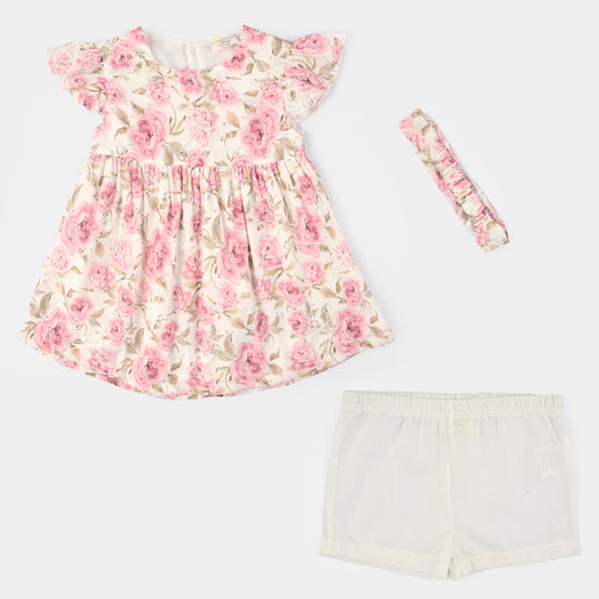 Infant Girls Cotton Interlock Fancy Frock - Pink