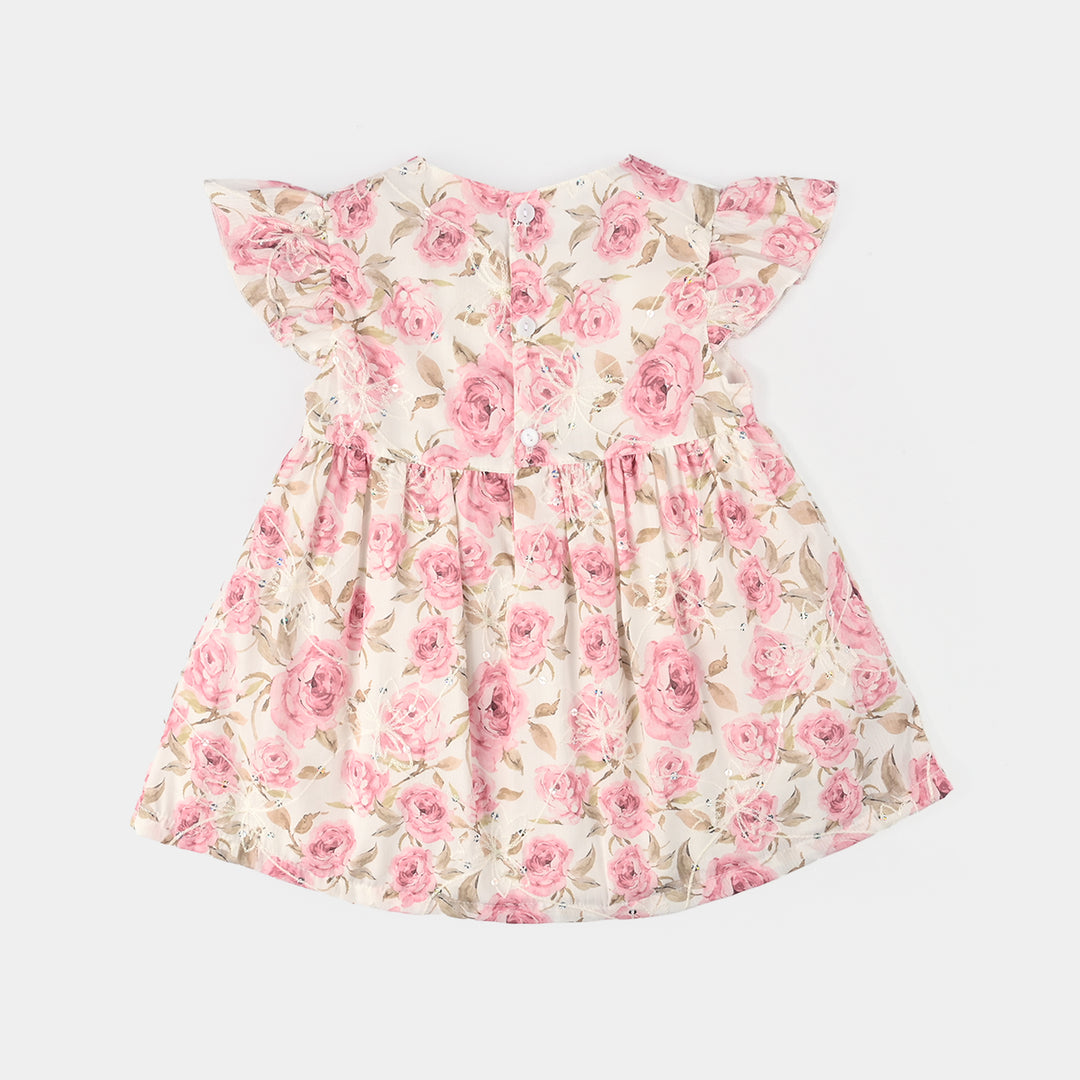 Infant Girls Cotton Interlock Fancy Frock - Pink