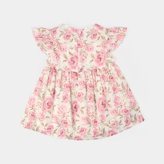 Infant Girls Cotton Interlock Fancy Frock - Pink