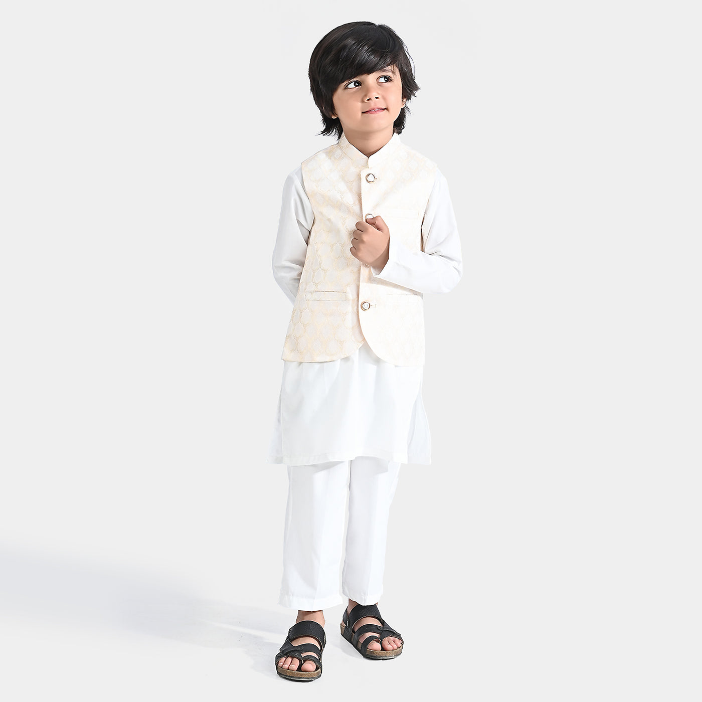 Boys Poly Viscose 3 Piece Suit (Contrast)-White