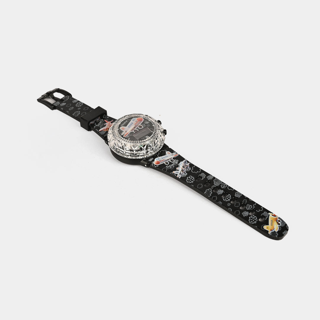 Kids Round Dial Spinning Wrist Watch with Light & Sound