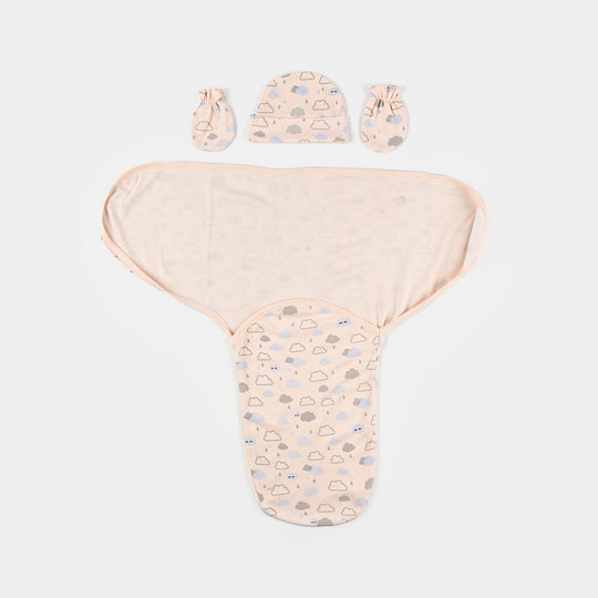 Baby Swaddle with Cap & Mittens Set