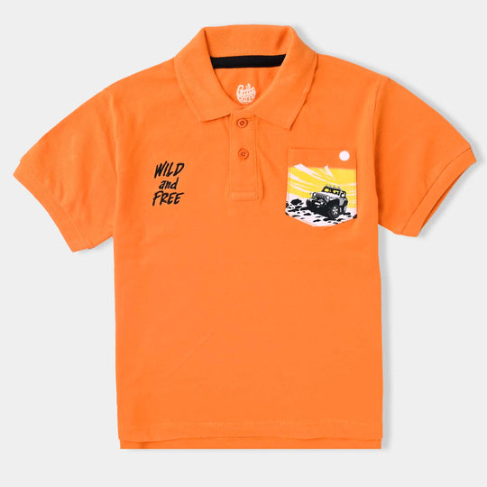 Boys Cotton PK Polo Jeep-Orange