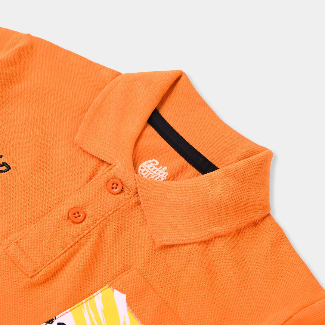 Boys Cotton PK Polo Jeep-Orange