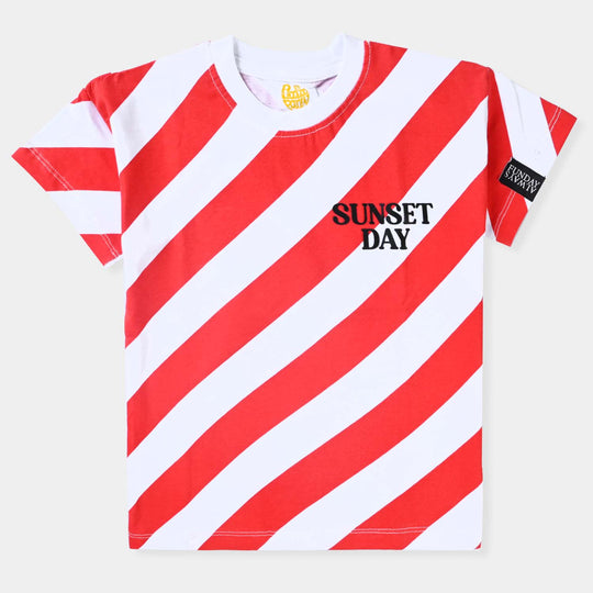 Boys Cotton Jersey T-Shirt H/S Sunset Day-Red/White