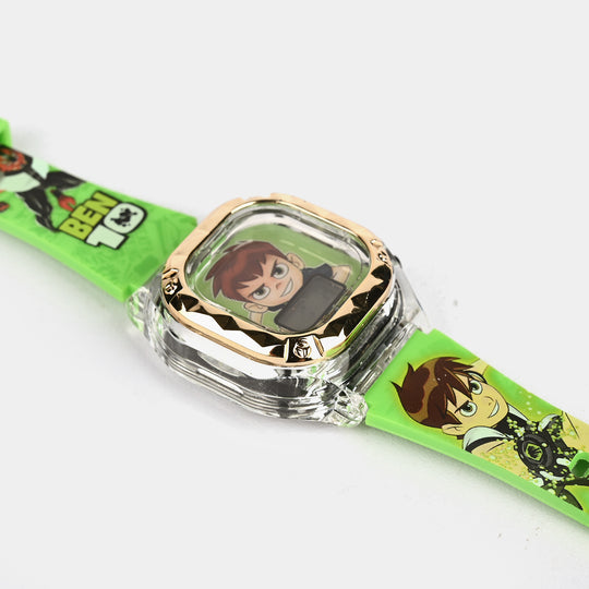 Boys Character Wristwatch Square Golden Border With Light & Sound