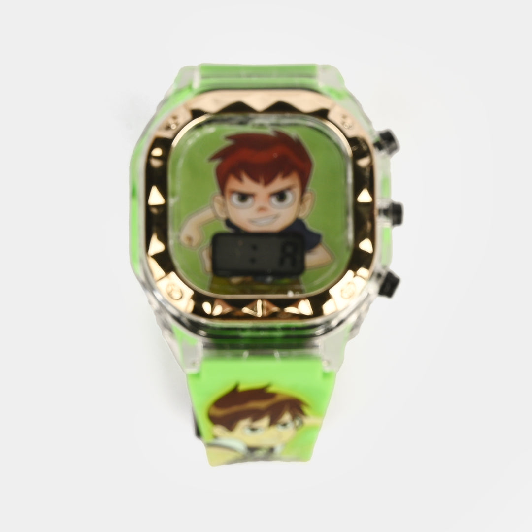 Boys Character Wristwatch Square Golden Border With Light & Sound