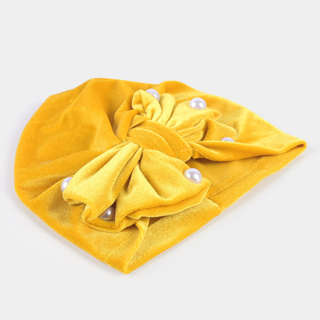 Baby Turban Cap/Hat Velvet 3M+ | Yellow