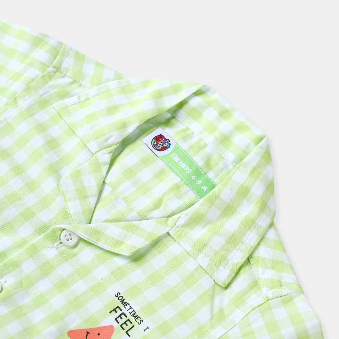 Infant Boys Yarn Dyed Basic Casual Shirt-Green