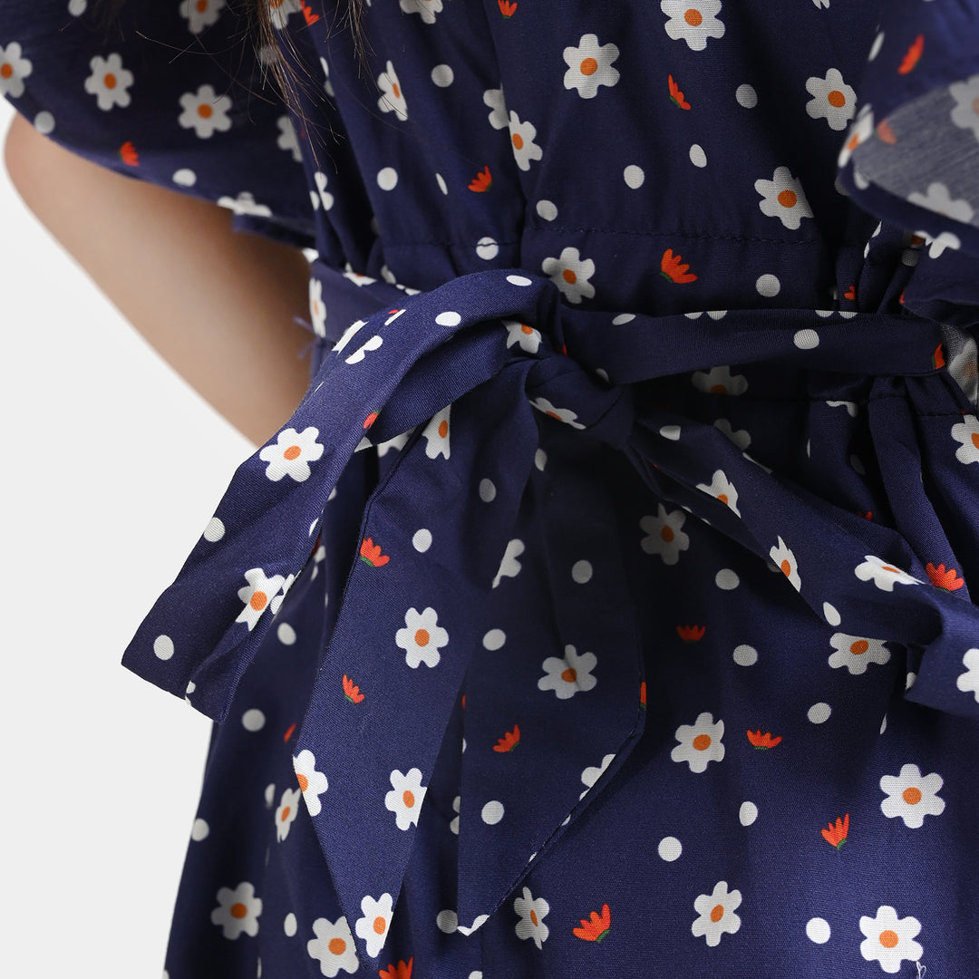 Girls Cotton Poplin JumpSuit Moon Floral-Blue