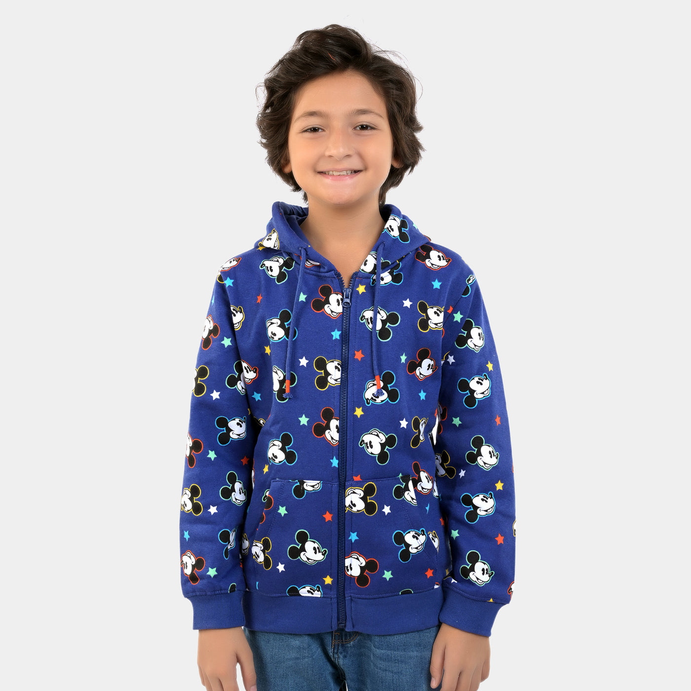 Boys Fleece Knitted Jacket Printed-Navy Blue