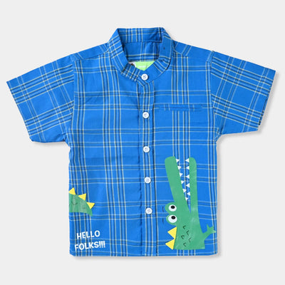 Infant Boys Yarn Dyed Basic Casual Shirt (Hello Folks)-Blue