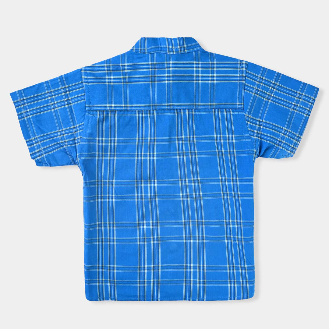 Infant Boys Yarn Dyed Basic Casual Shirt (Hello Folks)-Blue