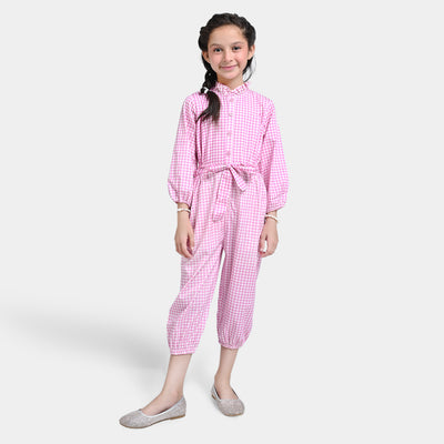 Girls Cotton Poplin JumpSuit Pink Cheeks-Pink