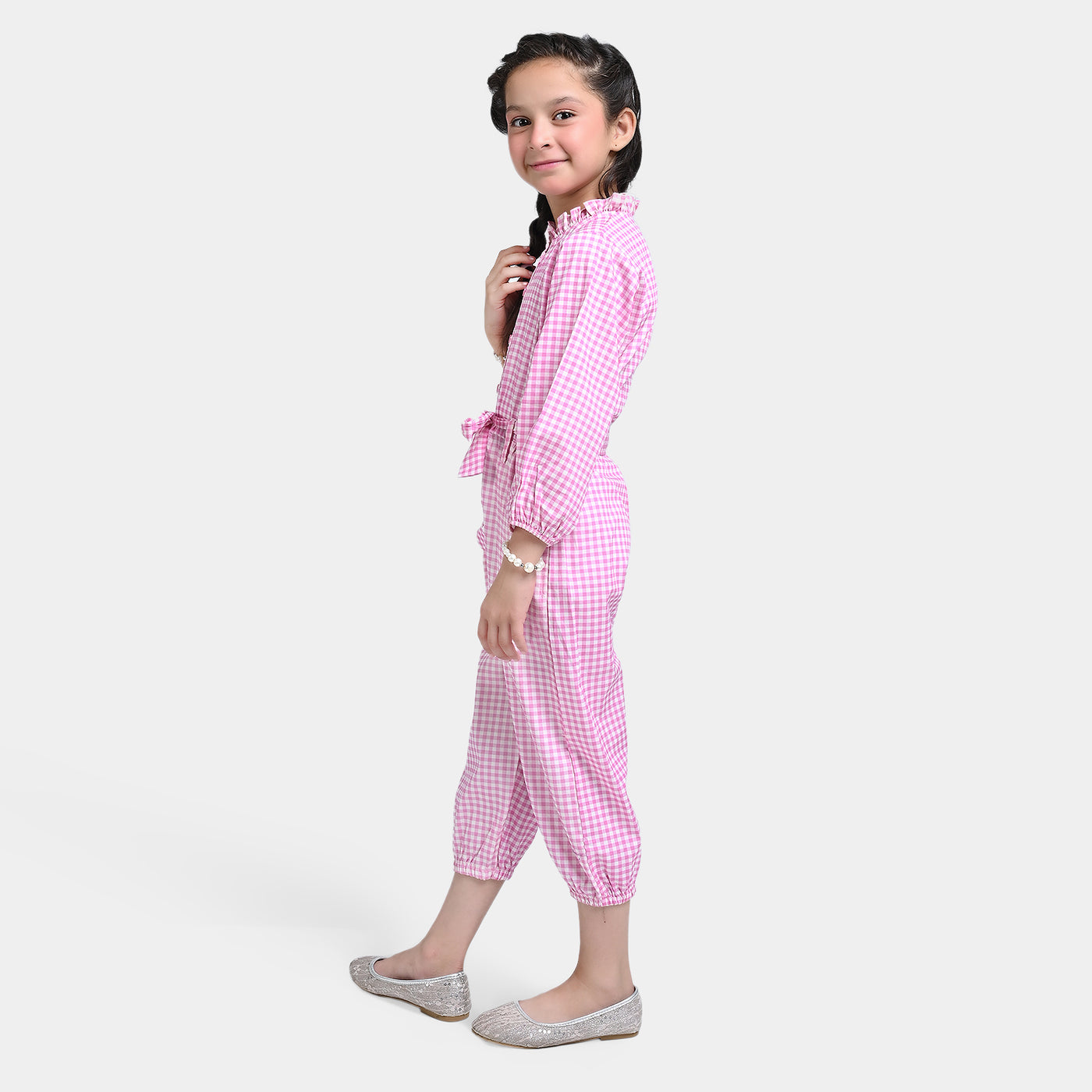 Girls Cotton Poplin JumpSuit Pink Cheeks-Pink