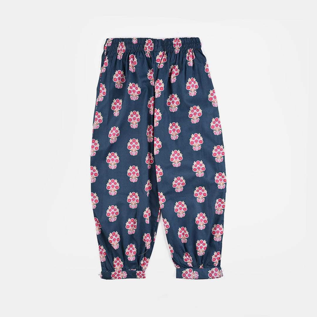 Girls Cotton Poplin Printed 2 Pcs-Blue