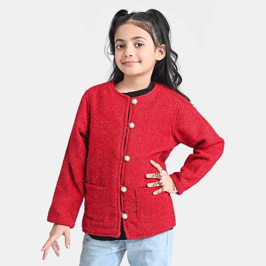 Girls Cotton Twill Jacket Fancy-Red