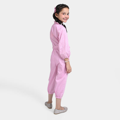 Girls Cotton Poplin JumpSuit Pink Cheeks-Pink