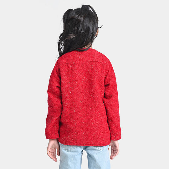 Girls Cotton Twill Jacket Fancy-Red