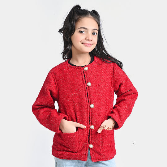 Girls Cotton Twill Jacket Fancy-Red