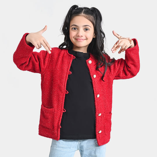 Girls Cotton Twill Jacket Fancy-Red