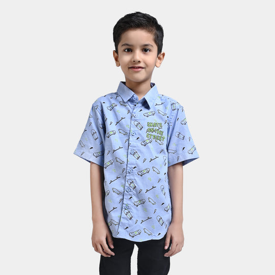 Boys Oxford Casual Shirt (Skate On The Street)-L/BLUE