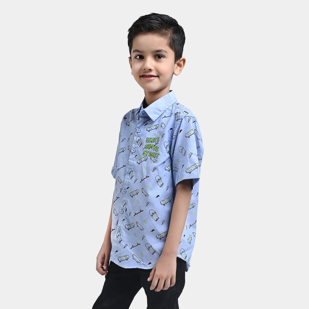 Boys Oxford Casual Shirt (Skate On The Street)-L/BLUE