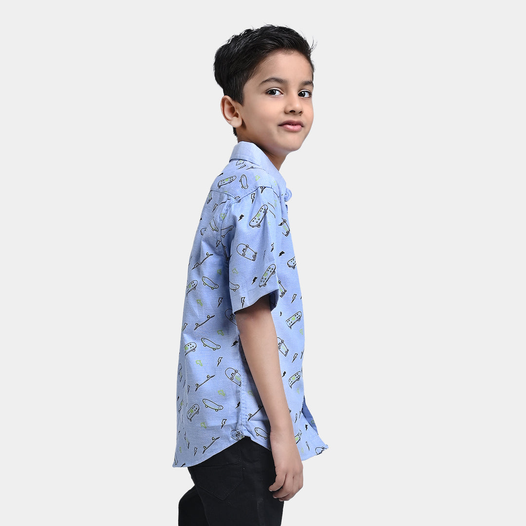 Boys Oxford Casual Shirt (Skate On The Street)-L/BLUE