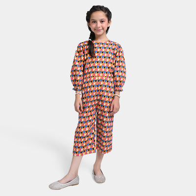 Girls Cotton Poplin Jumpsuit Hearts-Multi