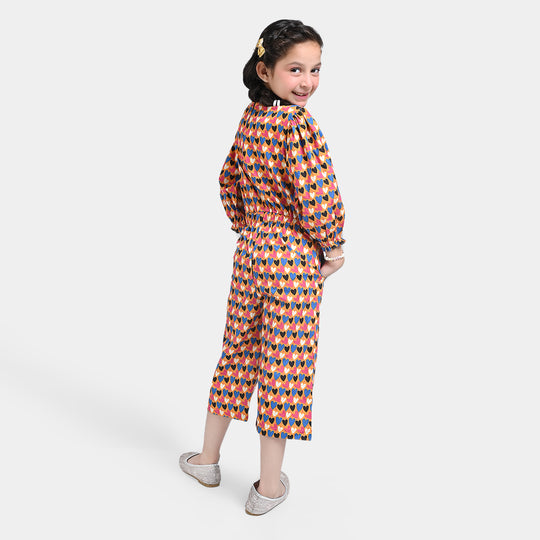 Girls Cotton Poplin Jumpsuit Hearts-Multi