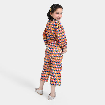 Girls Cotton Poplin Jumpsuit Hearts-Multi