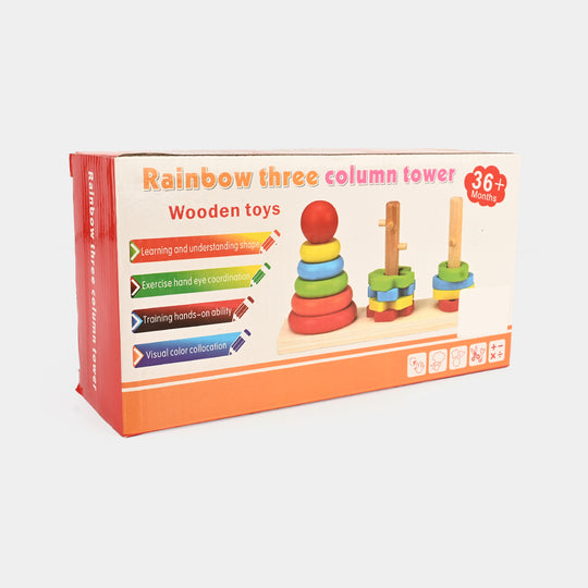 Wooden Toy Three Coloum Tower