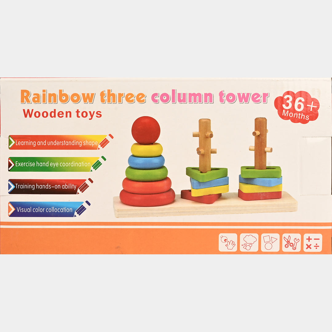 Wooden Toy Three Coloum Tower