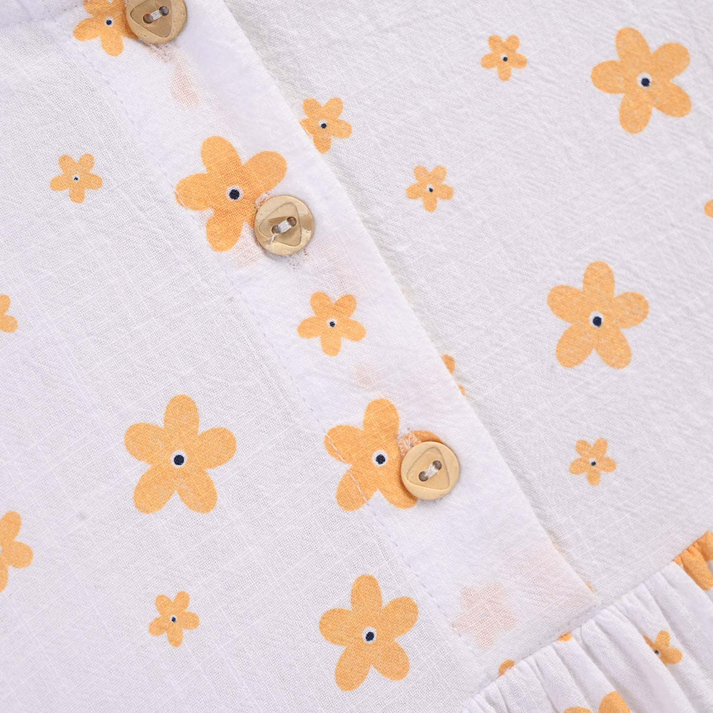 Girls Cotton Casual Frock Amber-WHITE